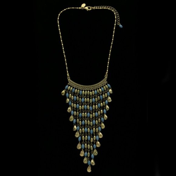 Express burnished gold and blue stone necklace - Picture 3 of 6